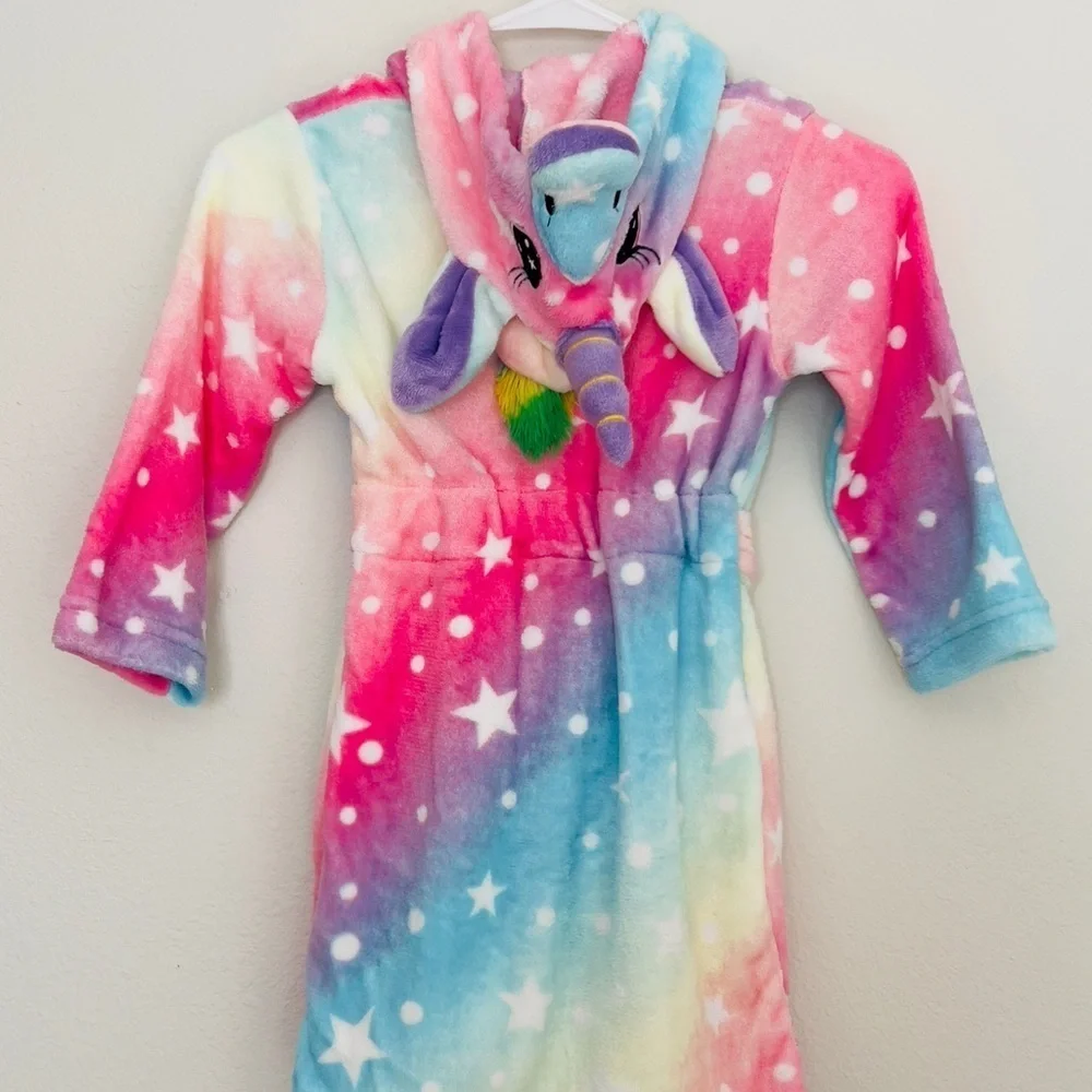 Girls Unicorn Hooded Kids Robe - Pink, Blue, White Sz 110